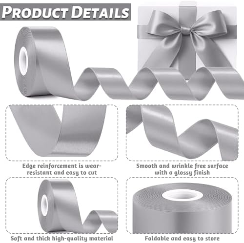 30 Yards 1 1/2 in Gray Ribbon for Gift Wrapping Birthday Holiday Decor