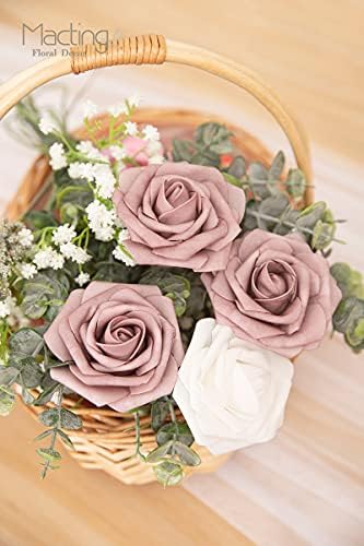 MACTING 30PCS Dusty Purple Pink Artificial Roses, Real Touch Foam Flowers
