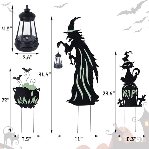 Prsildan Halloween Decorations Outdoor 3 Pack Metal Witch Yard Stakes