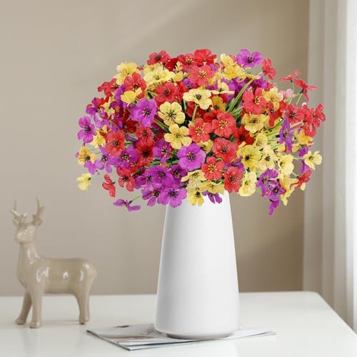 Geegoods Artificial Flowers for Outdoors, 12 Bundles Yellow Purple Red