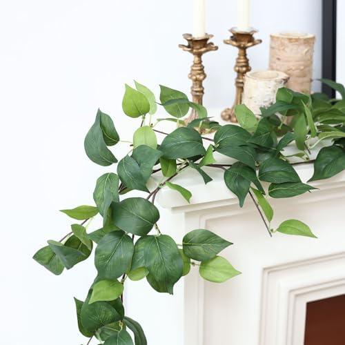 Mizii 2 Strands Artificial Scindaps Vines Garland 73" Fake Vine with Silk Green Leaves Faux Evergreen Hanging Plants Greenery Decoration for Party Wedding Bedroom Home Wall Room Decor (Scindapsus)
