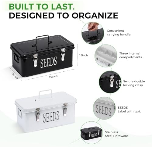 Premium Seed Organizer Box with Internal Compartments and Divider Tabs. (White)
