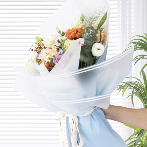 20 Sheet Flower Wrapping Paper-Waterproof Bouquet Paper (Gradient Blue)