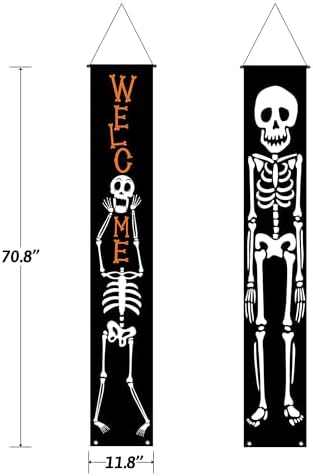 Halloween Porch Banners Skull Skeleton Welcome Front Door Decorations