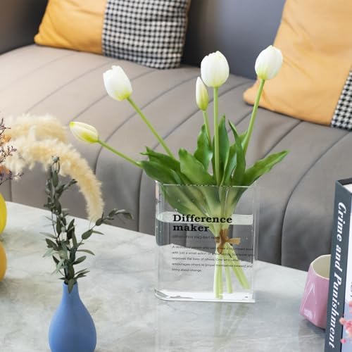 BuyCard Clear Acrylic Book Vase for Flowers, Transparent Flower Vase for Home Decor, Simplicity Bookshelf Decor, Unique Stuff for Book Lovers, Difference Maker, Gift to Motivate(Clear)