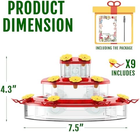 Birdream Window Hummingbird Feeder, Strong Suction Cup Hummingbird Feeder with 9 Feeding Ports & Clean Brush, Attracting Ruby Throated Anna Rufous - Red, 9oz