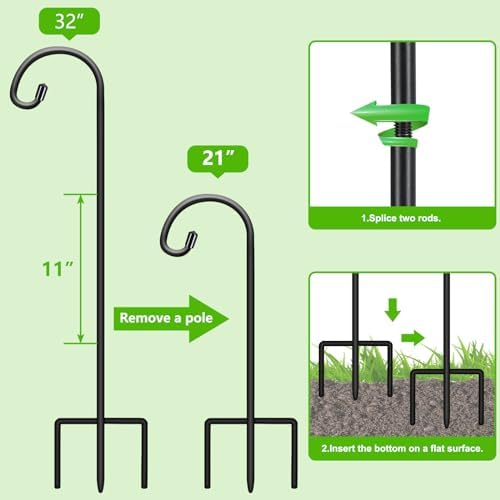 FEED GARDEN 32" Small Shepherd Hooks for Outdoor, Adjustable Decorative Garden Hooks for Solar Lanterns, Hanging Plants, Wind Chimes & Garden Decor, 1 Pack