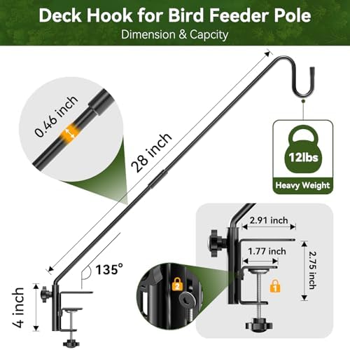 28" Adjustable Deck Railing Hook, Heavy Duty Rotating Plant Hanger (Pack of 2)