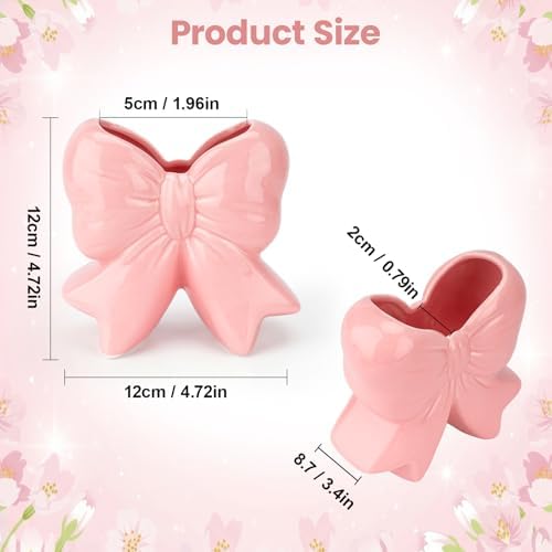 Elegant Pink Bow Shaped Ceramic Vase Multi-Functional Flower Vase