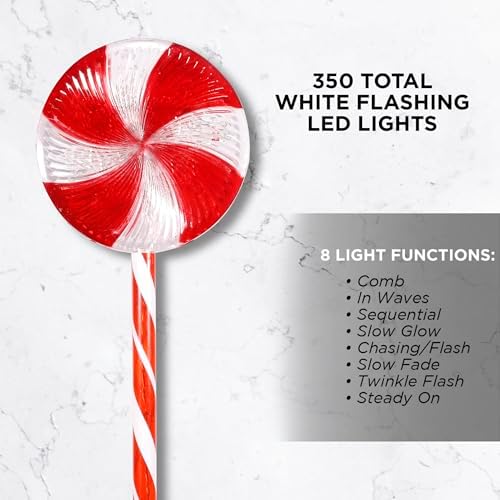 Alpine Corporation 28" Tall Outdoor Christmas Candy Cane Pathway Stake Lights with Multi-FunctionLED, Set of 3, Festive Lawn and Garden Holiday Decor, Red and White