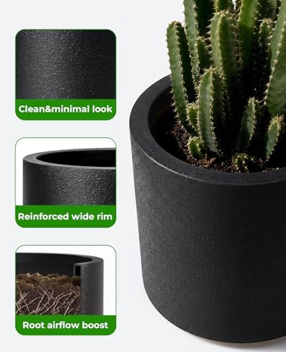 homenote 13.2/10.5/8.5 Inch Large Plastic Flower Pots with Drainage (3 Pcs)