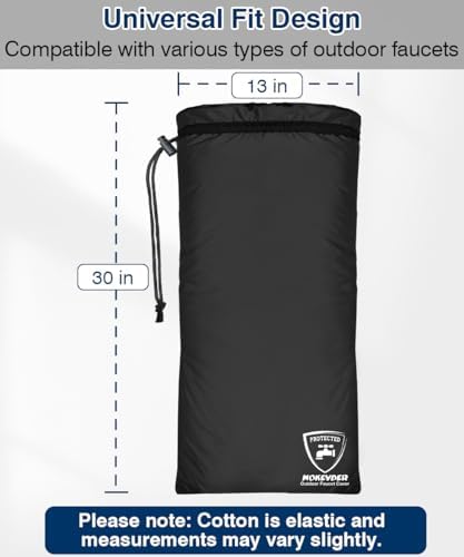 Enlarge Outdoor Faucet Cover for Winter Freeze Protection, 13” W x 30" H Hose Bib Covers Socks for Garden Lawn Faucets & Yard Hydrant, Reusable Long Insulated Spigot Cover, Black, 1 Pack