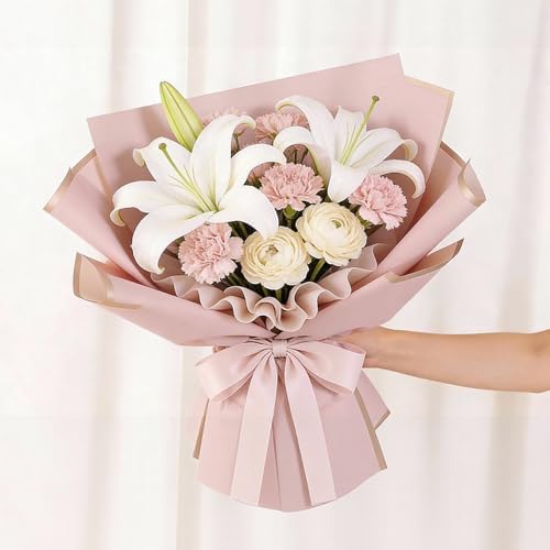 20 Sheet Flower Wrapping Paper-Waterproof Floral Bouquet Paper (Dark Pink)