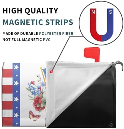 4th of July Flowers Mailbox Cover 25”x21” Independence Day Mail Box Covers Magnetic Oversized USA Floral American Flag Stars Stripes Decorative Mailbox Post Letter Cover Box Wraps for Home Garden Yard