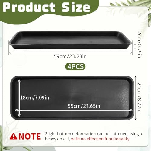 Cinnvoice 4 Pack Black Rectangle Plant Saucer, 23.2 x 8.2 x 0.8 Inch