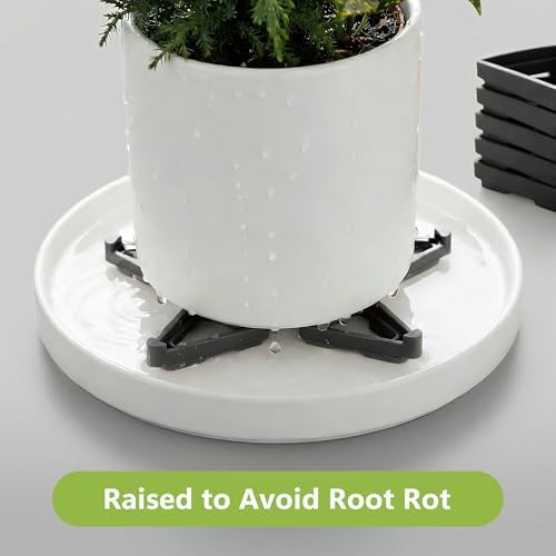 Li&Zhao 20pcs Pot Feet with 5pcs Fertilizer Cages, Plant Stand Risers for Indoor Outdoor Planters, Ceramic Pot Feet and Plant Stand Support for Gardening, Durable Pot Feet for Outdoor Planters (Black)