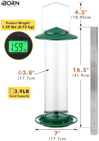 iBorn Metal Bird Feeder for Outside Hanging,Wild Bird Feeders for Cardinal,17.7cm Large Roof&Green,41.9CM Long,3.9lb High-Capacity(Seed is not Included)