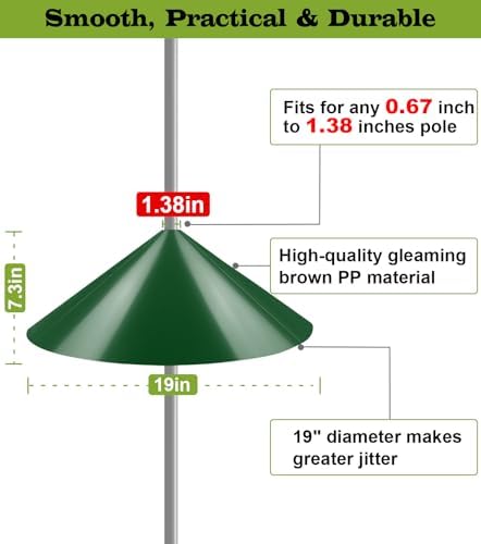 19 Inch Wide Squirrel Baffle for Bird Feeder Pole, Outside Pole Mount Stopper & Bird House Guard for Outdoor Shepherd’s Hook, Green, 1 Pack