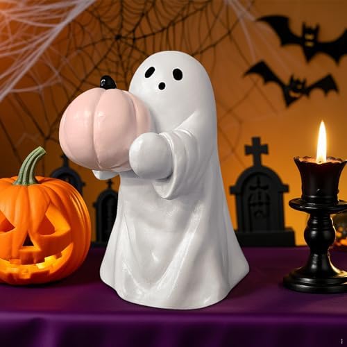 Halloween Ghost Figurine Funny Pumpkin Ghost Statue Ghost Decoration Holding for Gift Props Tabletop Home Decor Best Gifts for Anniversary Weddings