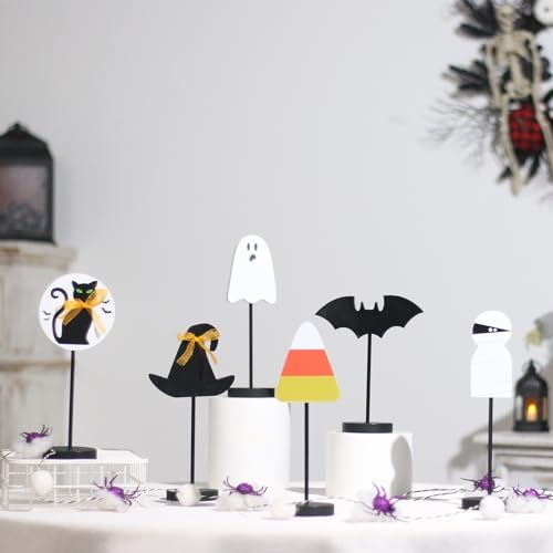 6PCS Wooden Halloween Tabletop Decorations for Home Indoor Centerpieces