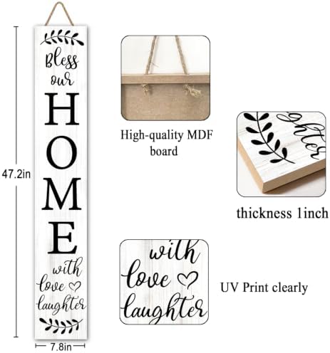 Welcome Sign for Front Door Porch, Bless Our Home Signs 47"