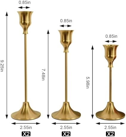 NLBTW Brass Gold Candlestick Holders, Metal Taper Candle Holder, Set of 6