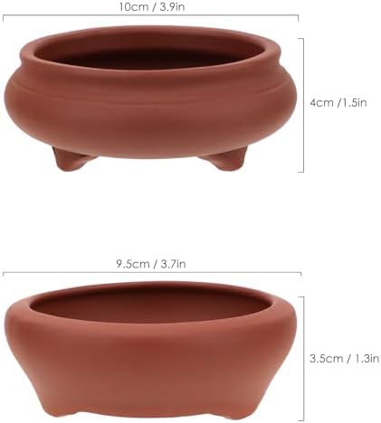 Bonsai Planter 2 pc 3.7" + 3.9" Unglazed Round Ceramic Succulent Pots Set