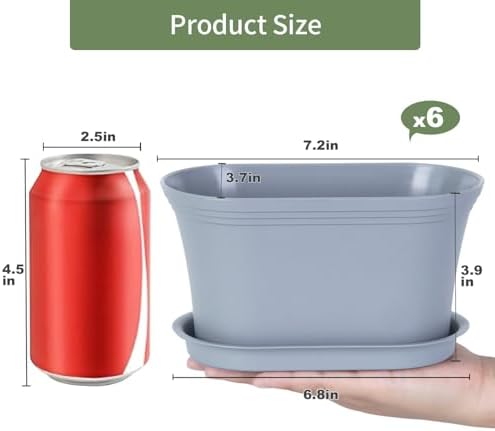 Oliz 6pk Windowsill Planters, Grey Plastic w/Drain Tray - Indoor/Outdoor
