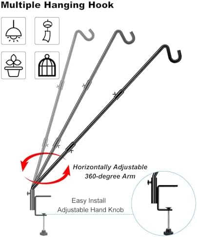 FEED GARDEN [Upgrade Version 2 Pack Bird Feeder Hanger Adjustable 43 Inch Deck Hooks for Railing 360 Degree Swivel Heavy Duty Hanging Hooks for Bird Feeders Wind Chimes