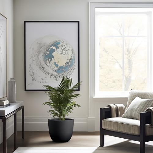 Kante Accent Round Bowl Black Concrete Planter 14" Dia, Outdoor