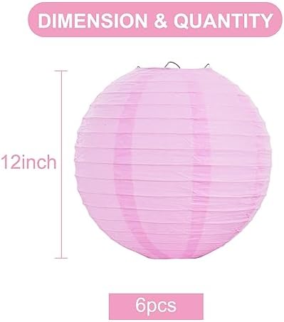 BEISHIDA 12-Inch Round Paper Lanterns Hanging Decorative Chinese Paper Lanterns Lamp for Valentine Birthday Wedding Party Decoration and Baby Bridal Shower（6 Packs） Pink