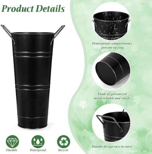 9 Inch High Galvanized Bucket Vase w/Handle 6Pcs White Metal Vases