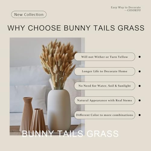 Bunny Tails Dried Flowers Boho Decor Pampass Grass 100pcs Floral Stems Decoration Plants 17 Inch (Burnt Orange)