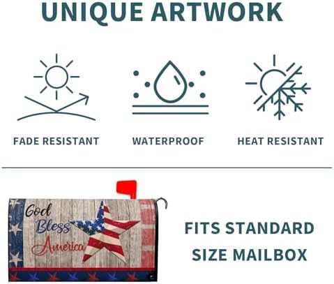 American Flag Patriotic Mailbox Cover Magnetic USA Independence Day Mailbox Cover Standard Size 25.5 x 21 4th of July Memorial Day Mailbox Wrap Post Letter Box Cover Decorative for Home Outdoor Garden