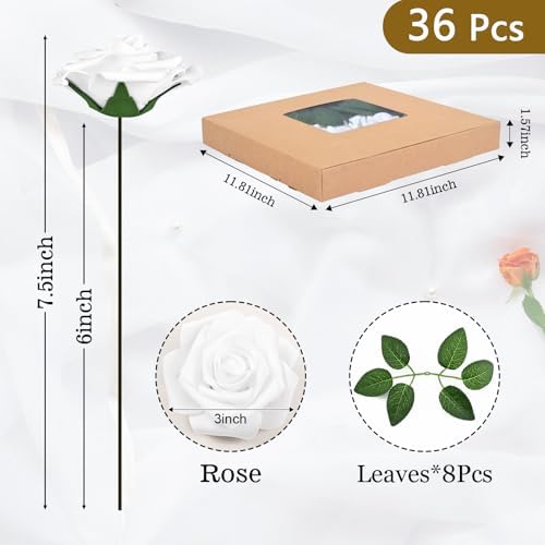 BLEUM CADE 36Pcs Artificial Flowers Fake Foam Roses with Stems for Wedding