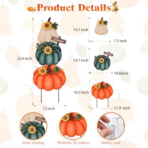 VCUTEKA 32.6” Fall Outdoor Pumpkin Garden Stake, Thanksgiving Harvest Decor