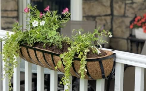 36 Inch Window Box Planters 2 Pack with Coco Liners, Rustproof Metal Hanging Flower Boxes for Outdoor Railing, Fence
