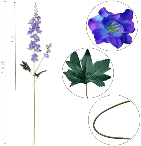 8 pcs Blue-Purple Delphinium Artificial Flowers, 34.25''Artificial Snapdragon Flowers Tall Fake Flowers Silk Flowers Faux Delphinium Bulk for Tall Vase Home Wedding Garden Table Decor (Blue-purple)