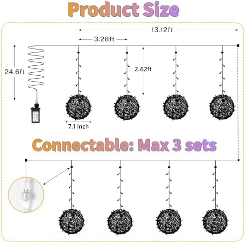 Outdoor Christmas Balls Lights 4 Pack 7.1" Hanging 8 LED Modes（Multicolor）