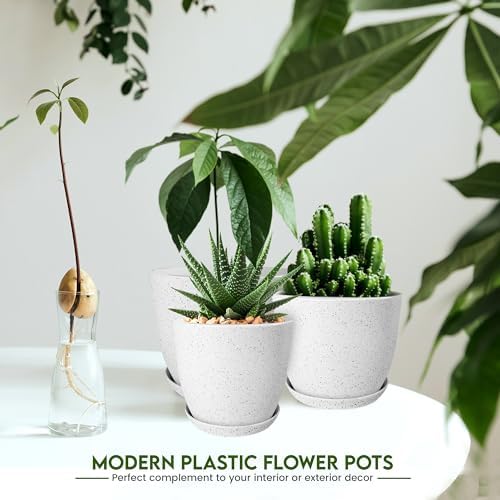 Plant Pots Indoor with Drainage 5 Pack Multi-Size Planters Set Spotty Grey
