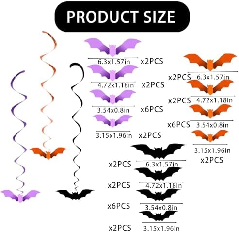36 PCS Halloween Party Decorations Bat Hanging Halloween Ceiling Streamers for Home Indoor Outdoor Party Office Decor Supplies