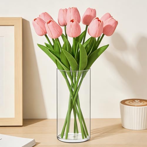 Acrylic Flower Vase Cylinder, 7.86" Tall Clear Plastic Vase for Centerpieces - Shatterproof Wedding, Event & Home Decor Vase, 3.94"X9.84" Tall Round - Clear