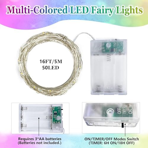 4 Pack Fairy Lights Battery Operated with Timer Christmas Lights Multicolor
