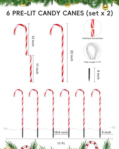 COOLWUFAN 12 Pack 22 Inch Candy Cane Christmas Pathway Lights Outdoor Decor