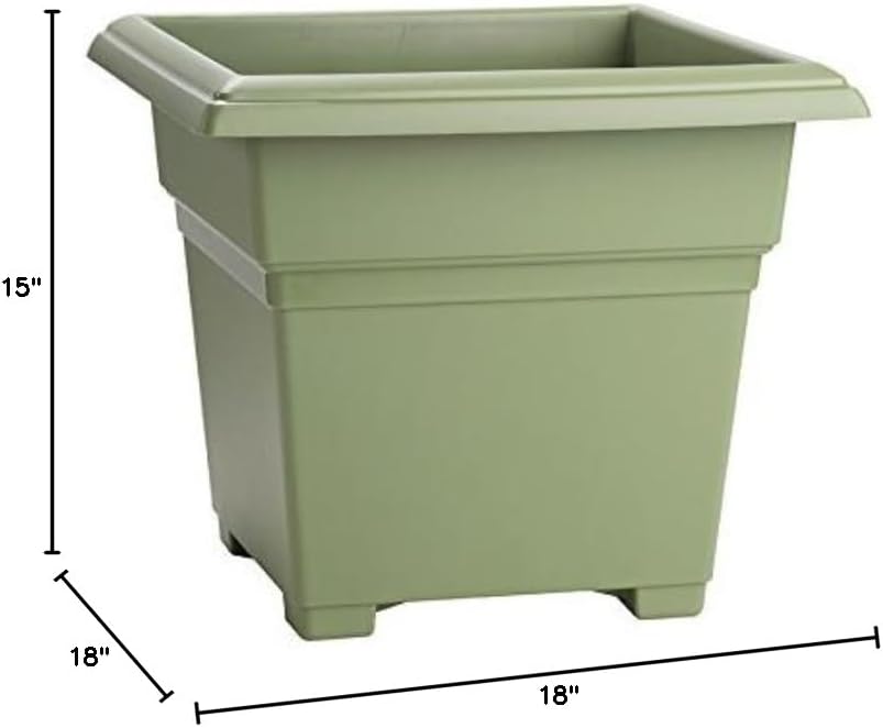 Root & Vessel Countryside Square Tub Planter, Sage, 18-Inch
