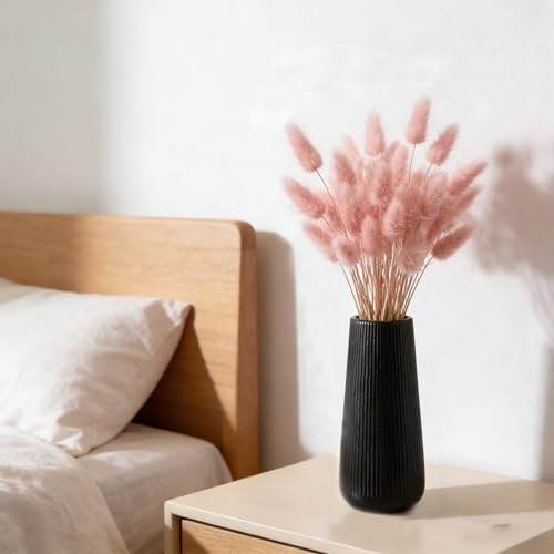 7.8''H Ceramic Vase, Pampas Grass Vase, Ribbed Modern Decor, Matte Black