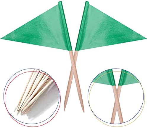 stidsds Solid Green Cupcake Toppers Flags Mini Small Plain Green Triangle Toothpick Stick Flag Blank DIY Color Decoration(100 pcs)