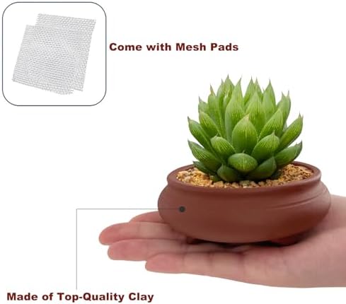 Bonsai Planter 2 pc 3.7" + 3.9" Unglazed Round Ceramic Succulent Pots Set