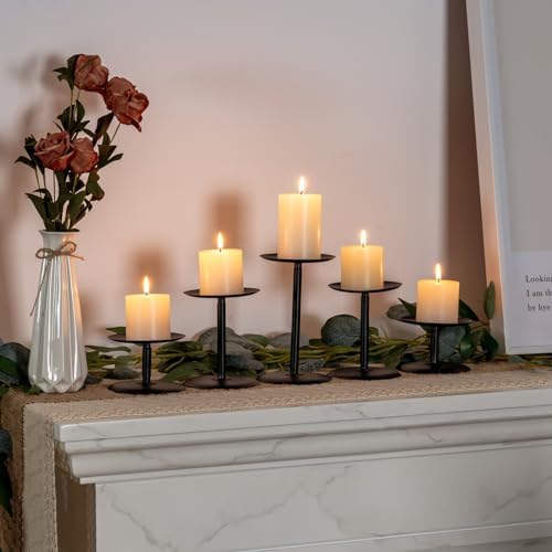 Homemory Fall Halloween Table Decor, Black Metal Candle Holders Set of 5