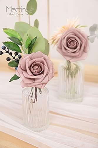 MACTING 30PCS Dusty Purple Pink Artificial Roses, Real Touch Foam Flowers